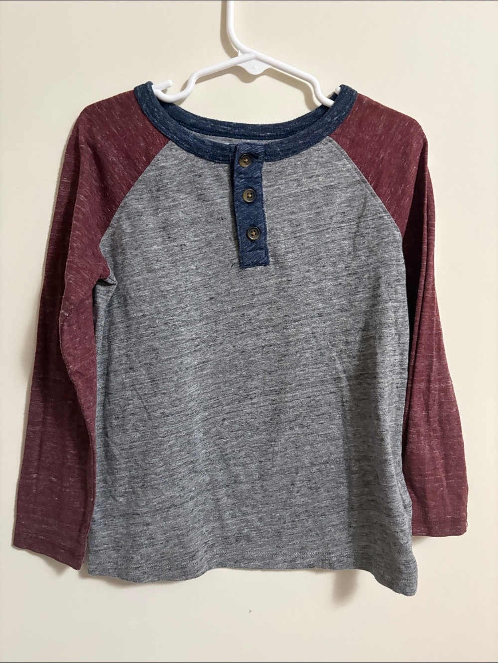 Old Navy Boys Long-Sleeve Henley - Gray, Burgundy & Blue
